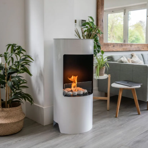 White Stow Bioethanol Stove.  Modern open-fronted stove with no flue required at The Stove House Ltd. West Sussex.