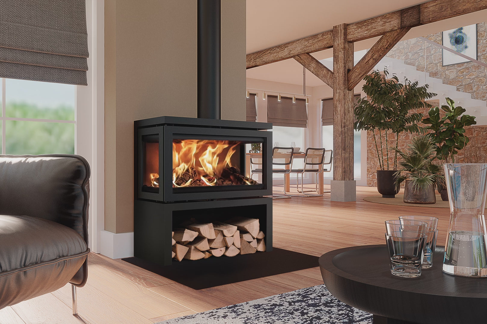 Dik Geurts Vidar Triple Large - Store. 3-Sided 7.9kW Eco Design Ready Wood Stove at The Stove House Ltd. West Sussex.