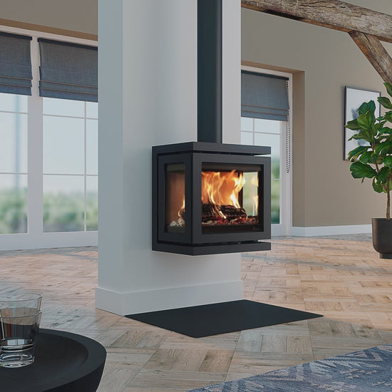 Dik Geurts Vidar Triple - Small. A 3-Sided 4.9kW Eco Design Ready Wood Stove at The Stove House Ltd. West Sussex