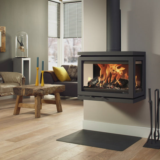 Dik Geurts Vidar Triple - Medium. 3 Sided 7.1kW Eco Design Ready Wood Stove at The Stove House Ltd. West Sussex.