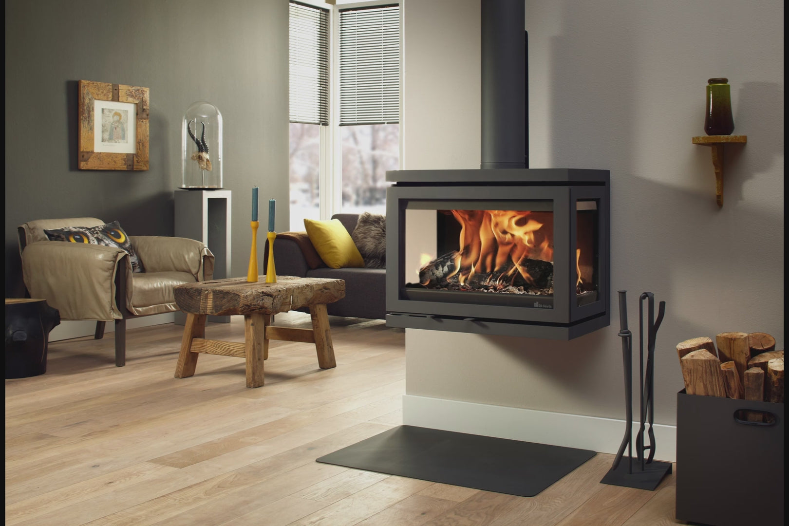 Dik Geurts Vidar Triple - Medium. 3 Sided 7.1kW Eco Design Ready Wood Stove at The Stove House Ltd. West Sussex.