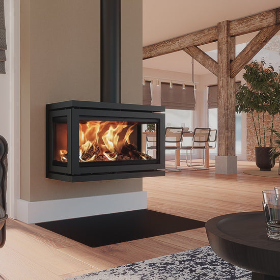 Dik Geurts Vidar Triple - Large 3-Sided 7.9kW Eco Design Ready Wood Stove at The Stove House Ltd. West Sussex.