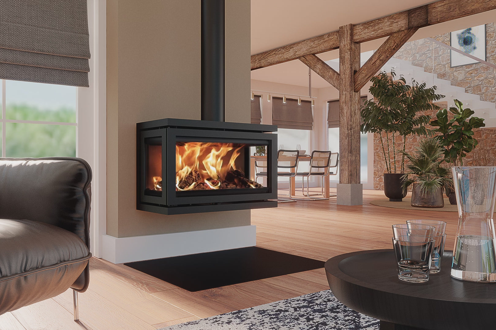 Dik Geurts Vidar Triple - Large 3-Sided 7.9kW Eco Design Ready Wood Stove at The Stove House Ltd. West Sussex.