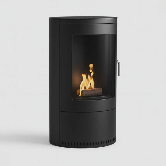 Hampton Black Bioethanol Stove.  Scandinavian styling with a 3kW heat output at The Stove House Ltd. West Sussex.