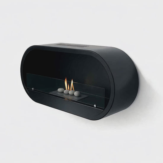 Marlow Black Wall-Mounted Bioethanol Fire at The Stove House Ltd. West Sussex.