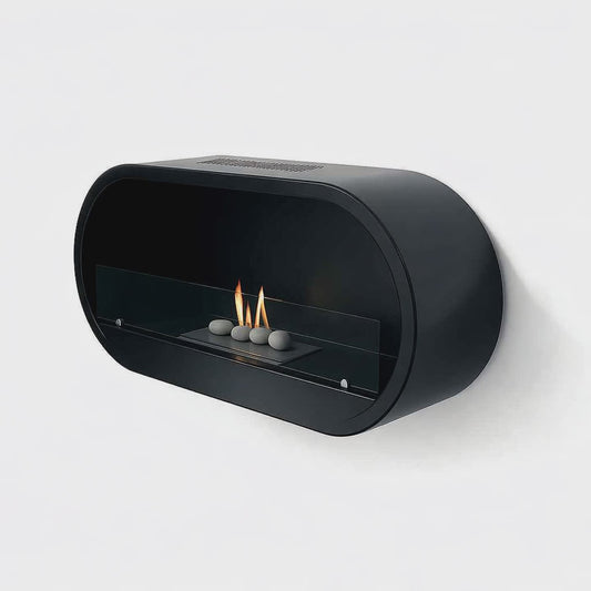 Marlow Black Wall-Mounted Bioethanol Fire at The Stove House Ltd. West Sussex.