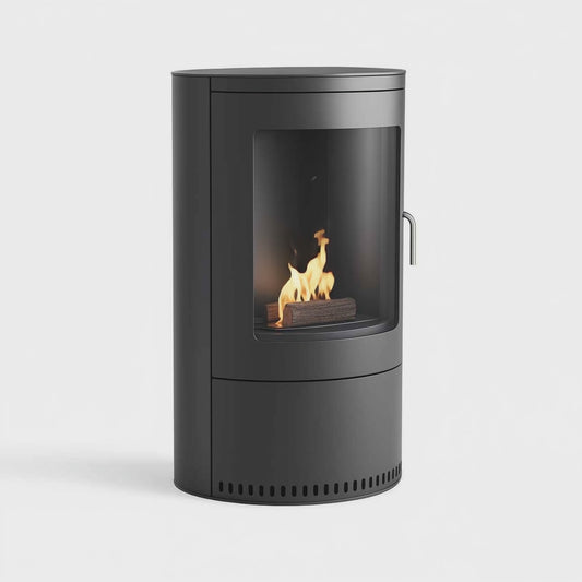 Imagin Fires Hampton Grey Bioethanol Stove in a subtle graphite grey finish.  No flue required at The Stove House Ltd. West Sussex.