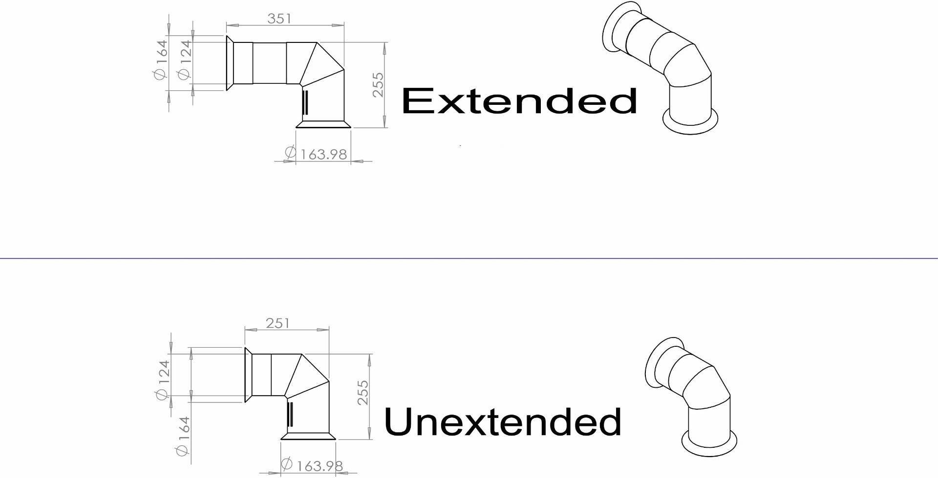 Bioethanol False Small Extendable Adjustable Flue Pipe - Black / White Small - The Stove House Midhurst Nr Chichester West Sussex