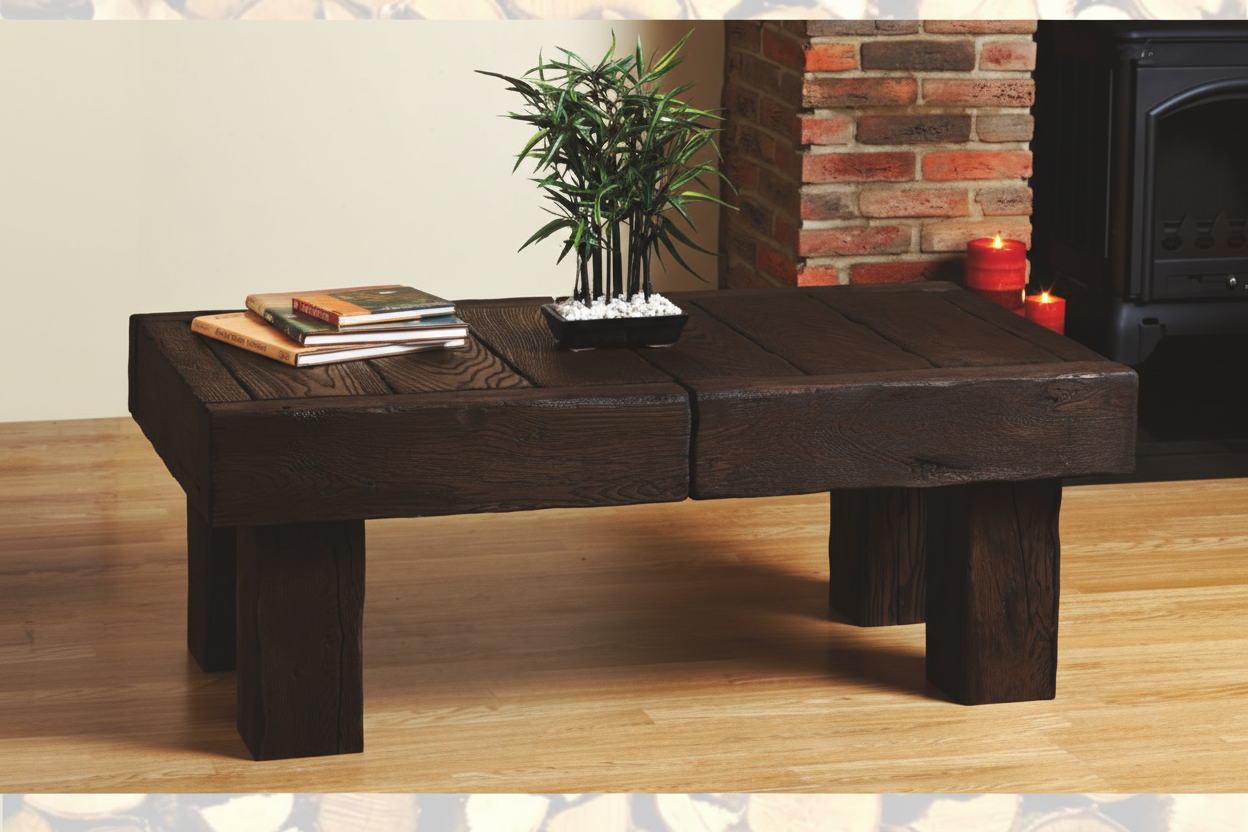 solid oak beam-table-in-dark-ebony-finish