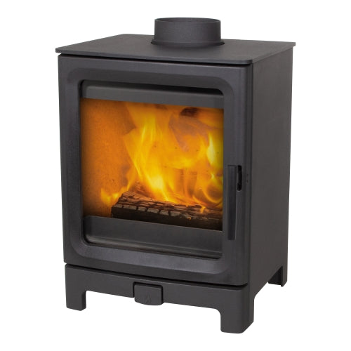 Mi-Fires Medium FireCracker 5kW Wood Stove. ECODesign 2022, Smoke Control Area Exempt, 85.1% Efficient, A+ Energy Rating at The Stove House Ltd. West Sussex