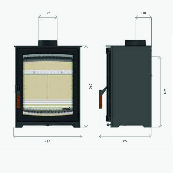 Parkray Aspect 5 Compact Eco Wood.  A sleek, compact, eco design ready wood burner delivers a nominal heat output of 5 kW at The Stove House Ltd. West Sussex.