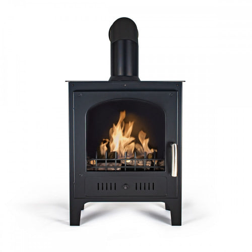 Traditional Slimline Black Bioethanol Stove in black with free log set at The Stove House Ltd. West Sussex.