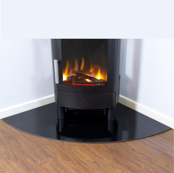6 mm Black Glass Corner Hearth 875 mm x 875 mm - The Stove House Midhurst Nr Chichester West Sussex